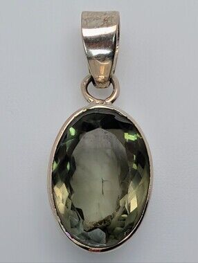 Green Amethyst S925 Sterling Silver Gemstone Oval Pendant